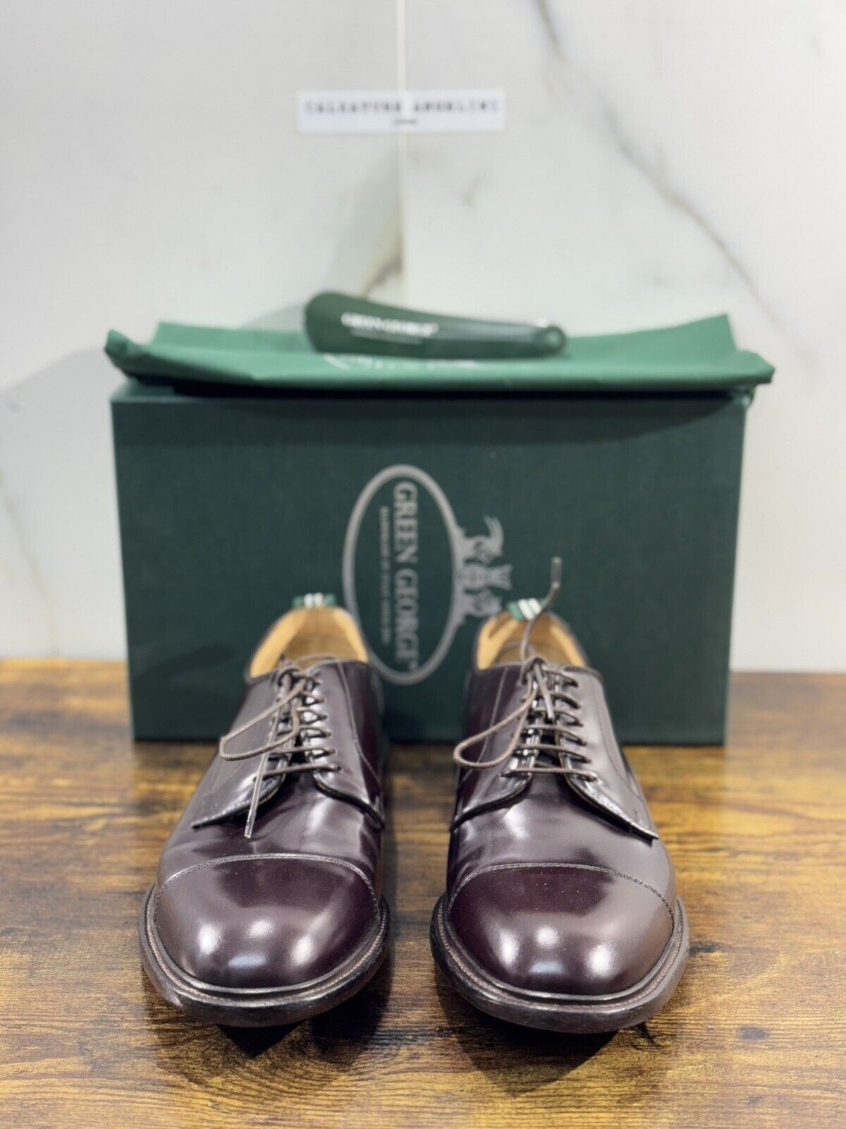 Green George derby Marrone  in pelle polished luxury men  Doppio Cuoio 42.5