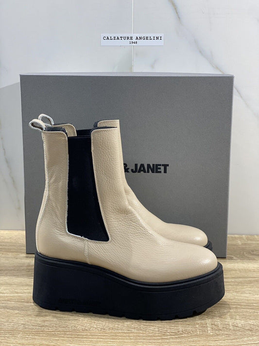 Janet & Janet Tronchetto Donna Giulia Pelle Cammello Zeppa Casual Boot Donna 38