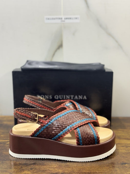 Pons Quintana Sandalo Niza   Donna   Pelle Testa Moro      Handmade Con Zeppa 39