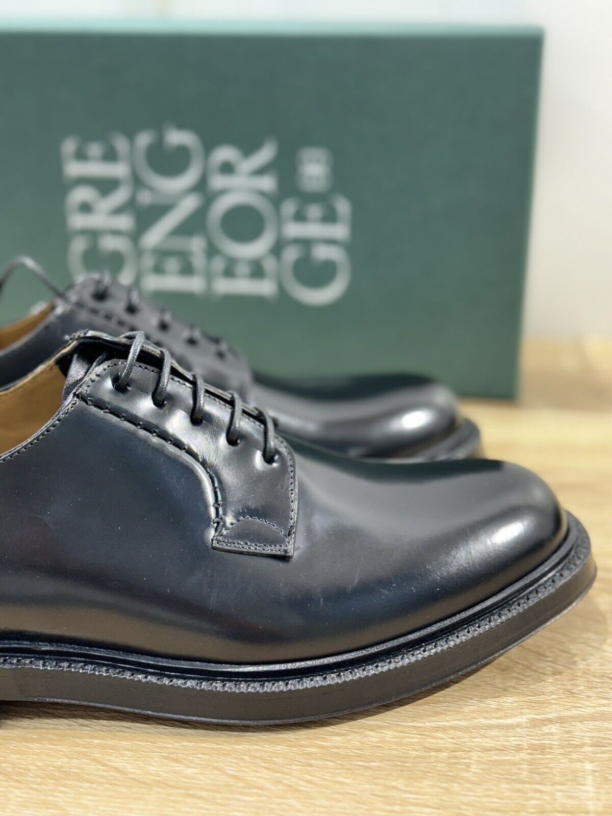 Green George Scarpa Uomo Derby Pelle  Nero Luxury Handmade Men Shoes 41