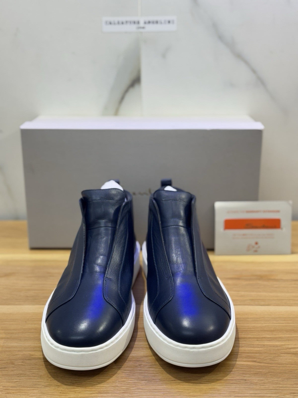 Santoni Icon  High Sneaker Pelle   Blu  Luxury Santoni Scarpa Uomo 42