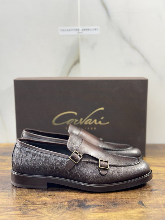 Corvari Scarpa Uomo Doppia Fibbia Pelle Ebano  Luxury Men  Shoes 40