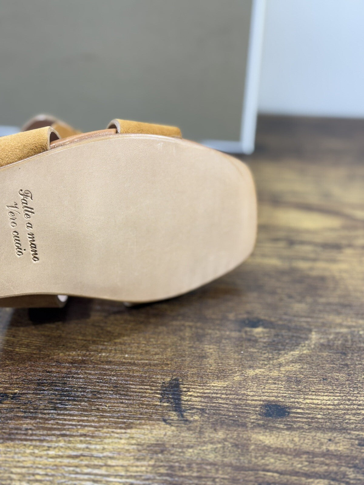 Capri Sandalo Donna In Suede Cuoio       Fatto A Mano In Italia Fondo Cuoio 37