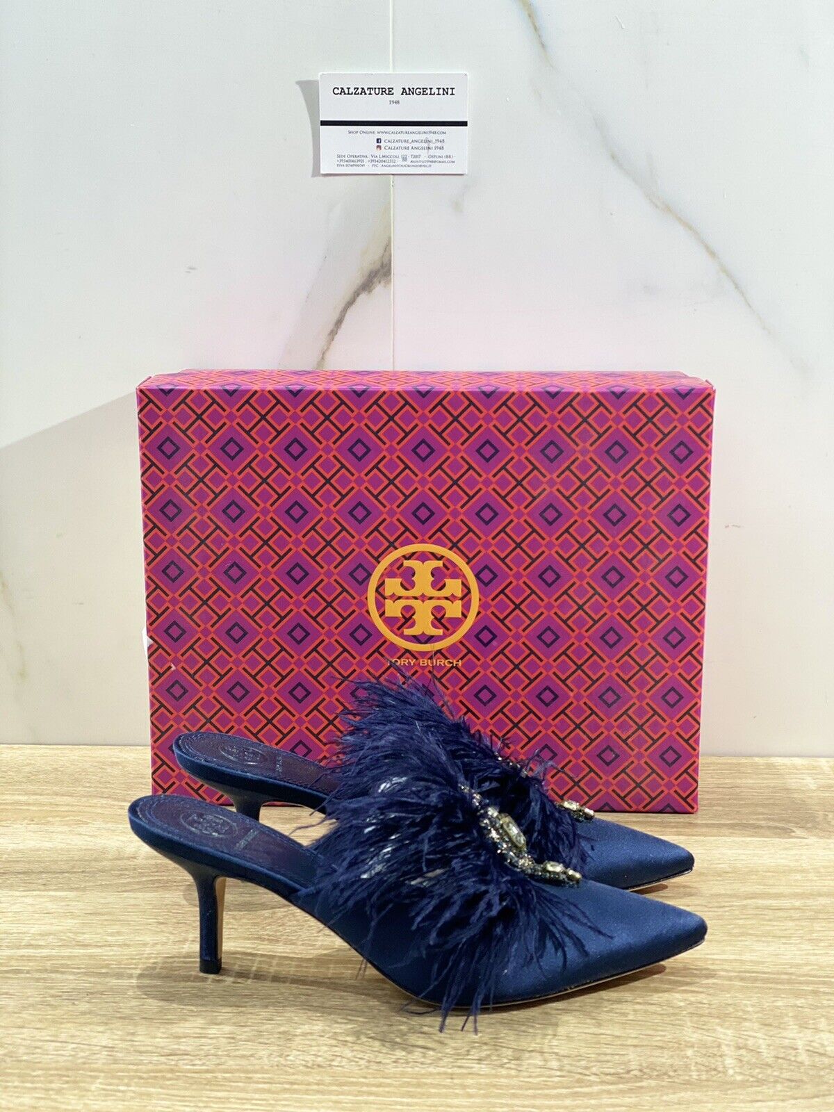 Tory Burch Elodie 65 MM Mule In Seta  Blu  Luxury 47464 Donna 37