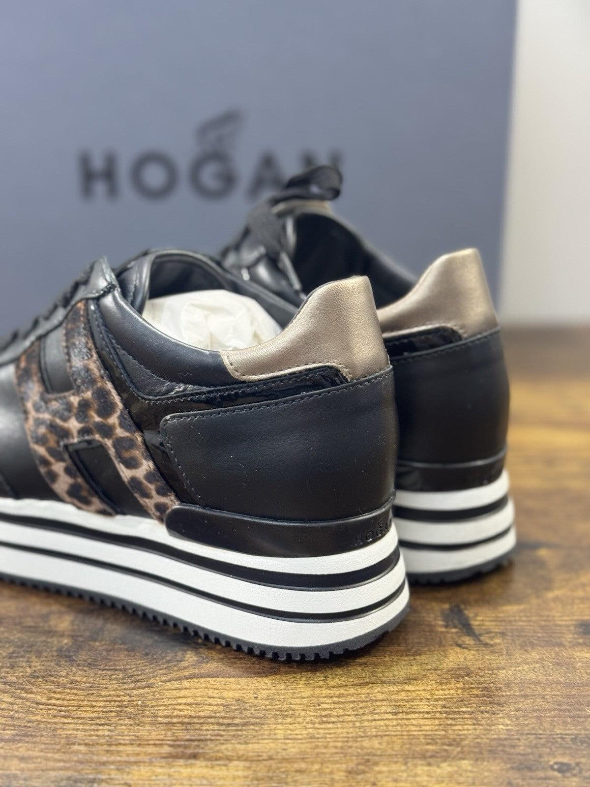 Hogan MIDI Platform Sneaker Pelle Nera Leopard Casual Hogan Donna 36