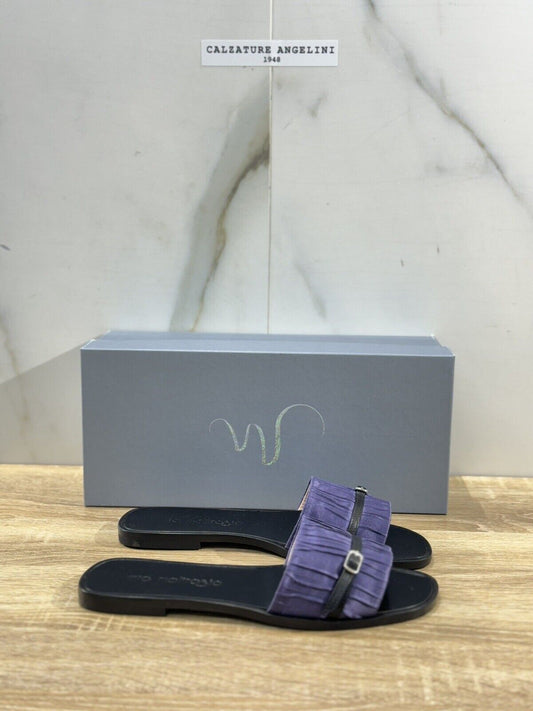 Mia Moltrasio Sandalo Donna Luxury Handmade Viola Nero Casual Sandal 38