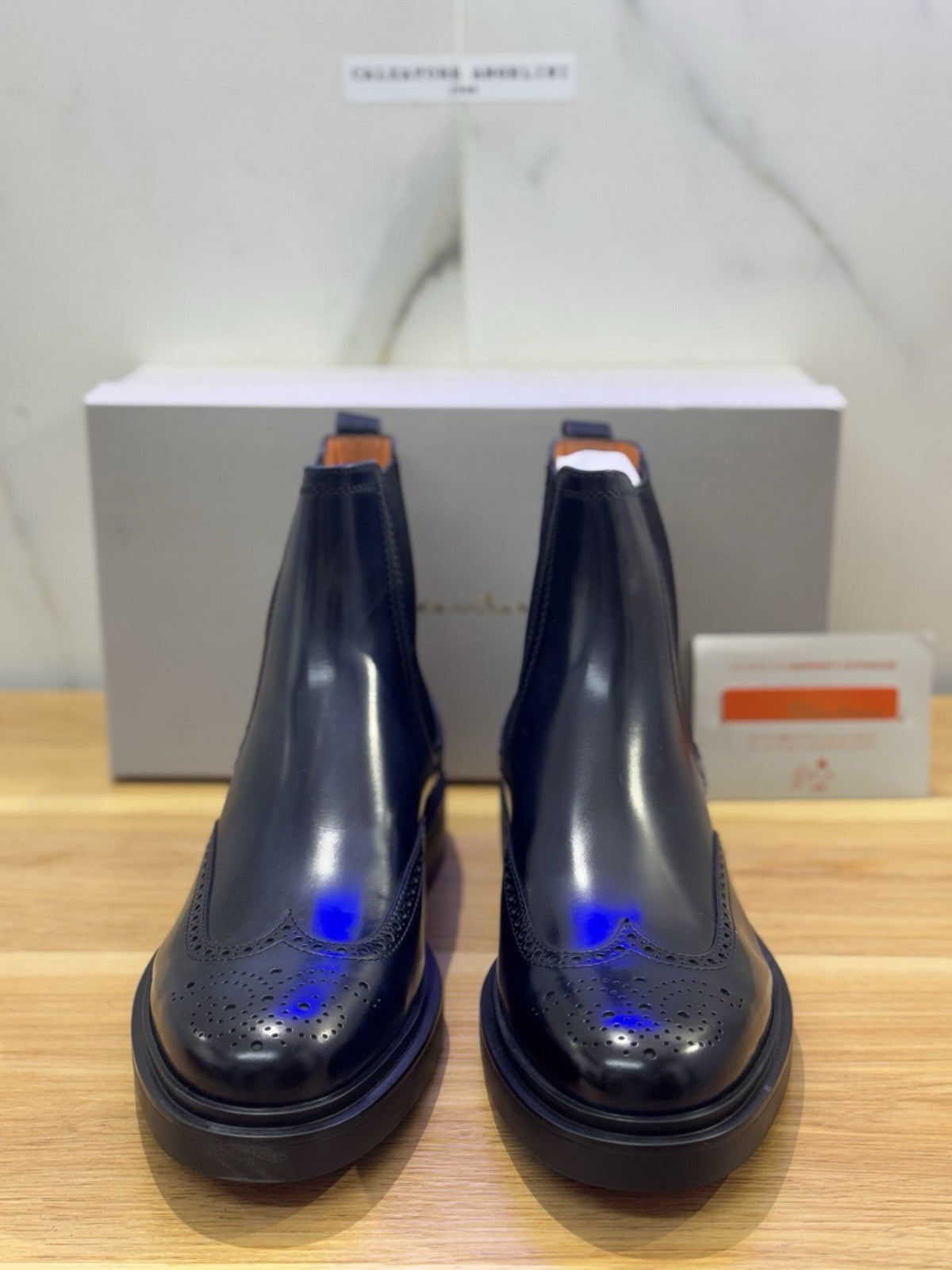 Santoni Chelsea Boot Brogue  Pelle   Blu  Luxury Santoni Scarpa Uomo 43