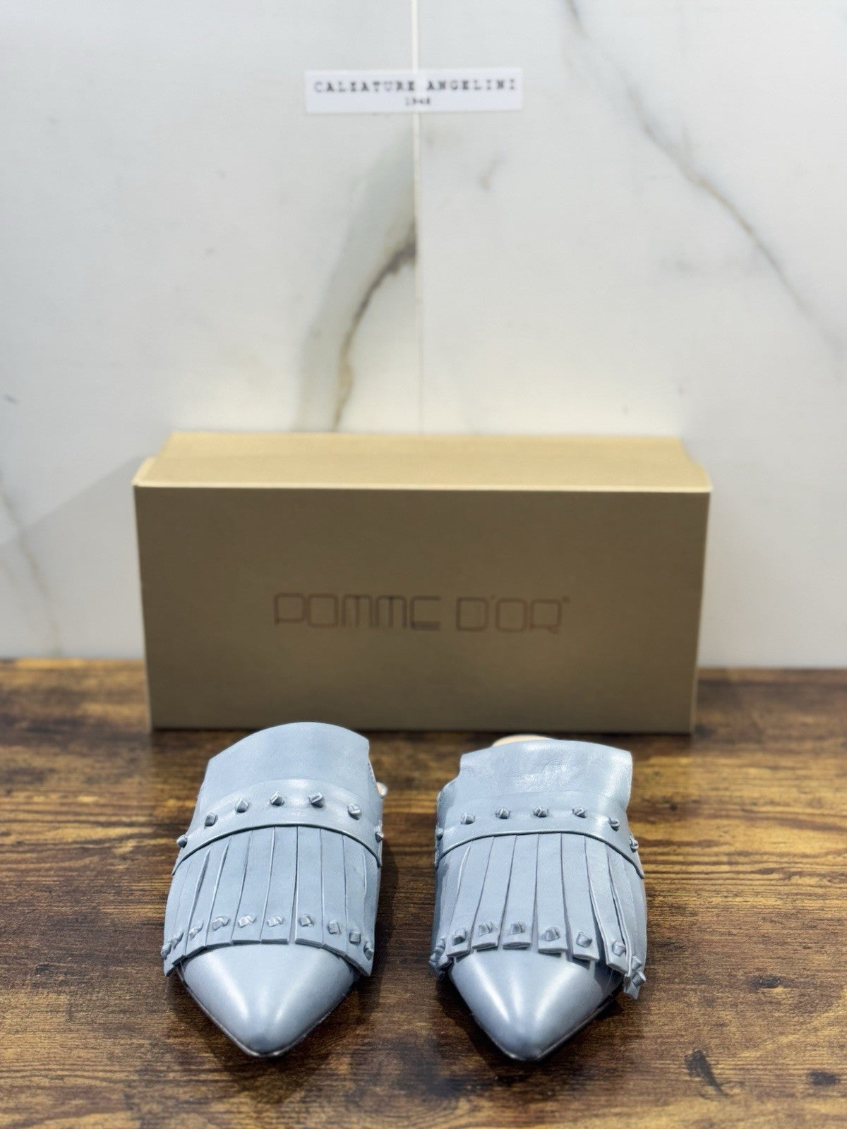 Pomme D’or Mules  Pelle Dusty Blue    Luxury Handmade Woman Pomme D’or Donna 40