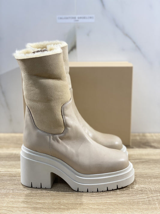 Lorena Paggi Stivaletto donna 22455 pelle Suede Sabbia luxury boot Fur 42