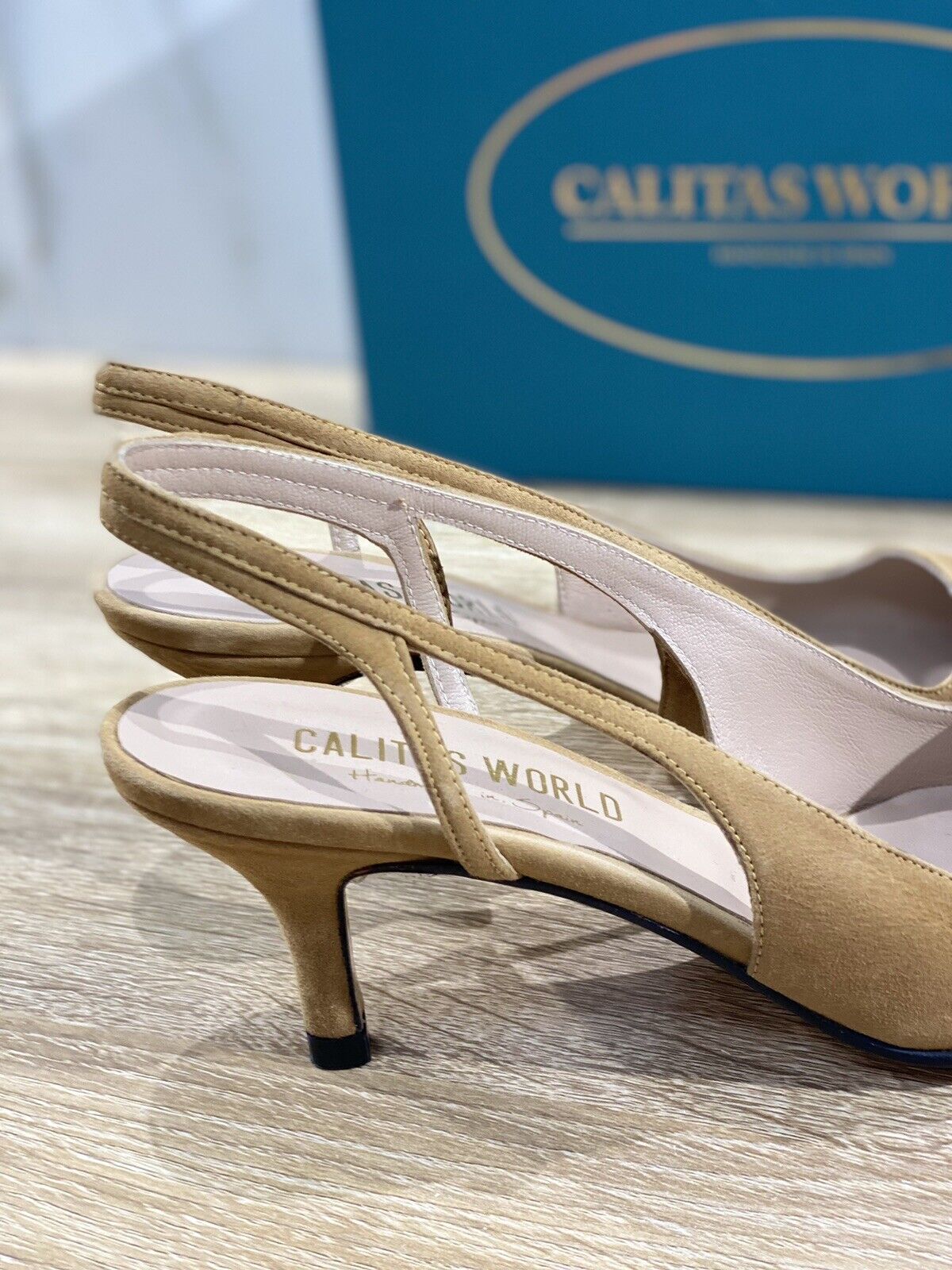 Calitas Scarpa Donna Slingback Kitten In Suede Camel  Fondo Cuoio 40