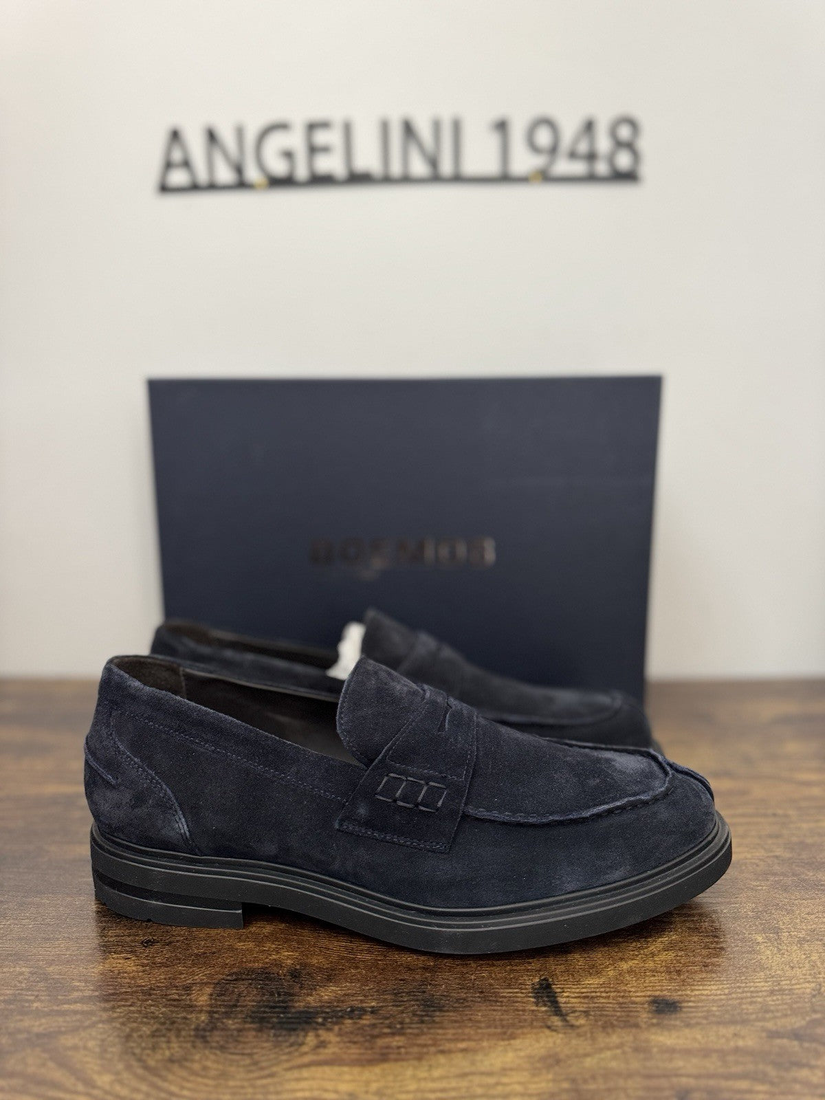 Boemos Mocassino Suede Blu    100% Made In Italy Casual  Uomo 44