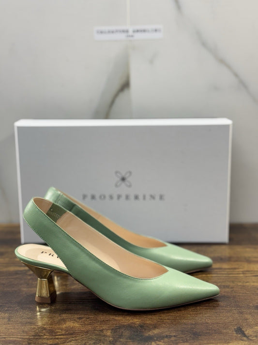 Prosperine Sling Back Pelle Verde Tacco Oro Donna 36