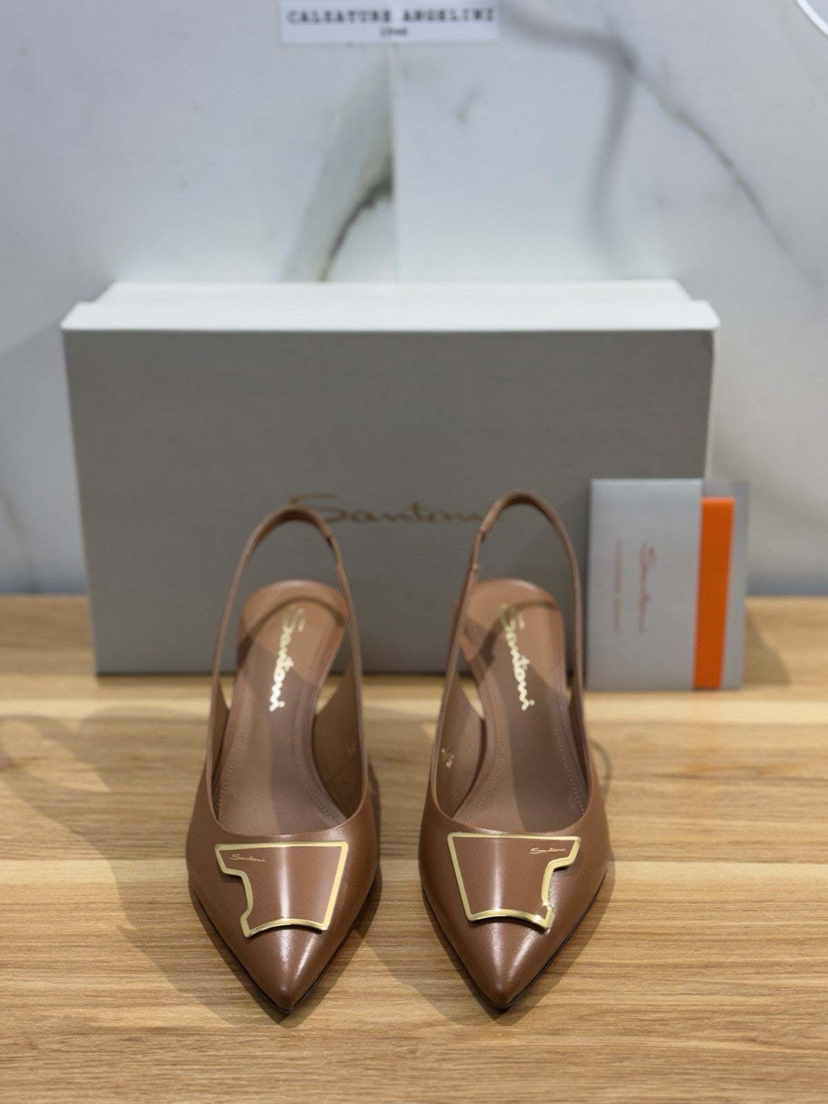 Santoni Sling Back Pelle Cuoio Con Tacco Luxury Santoni Sandalo Donna 37