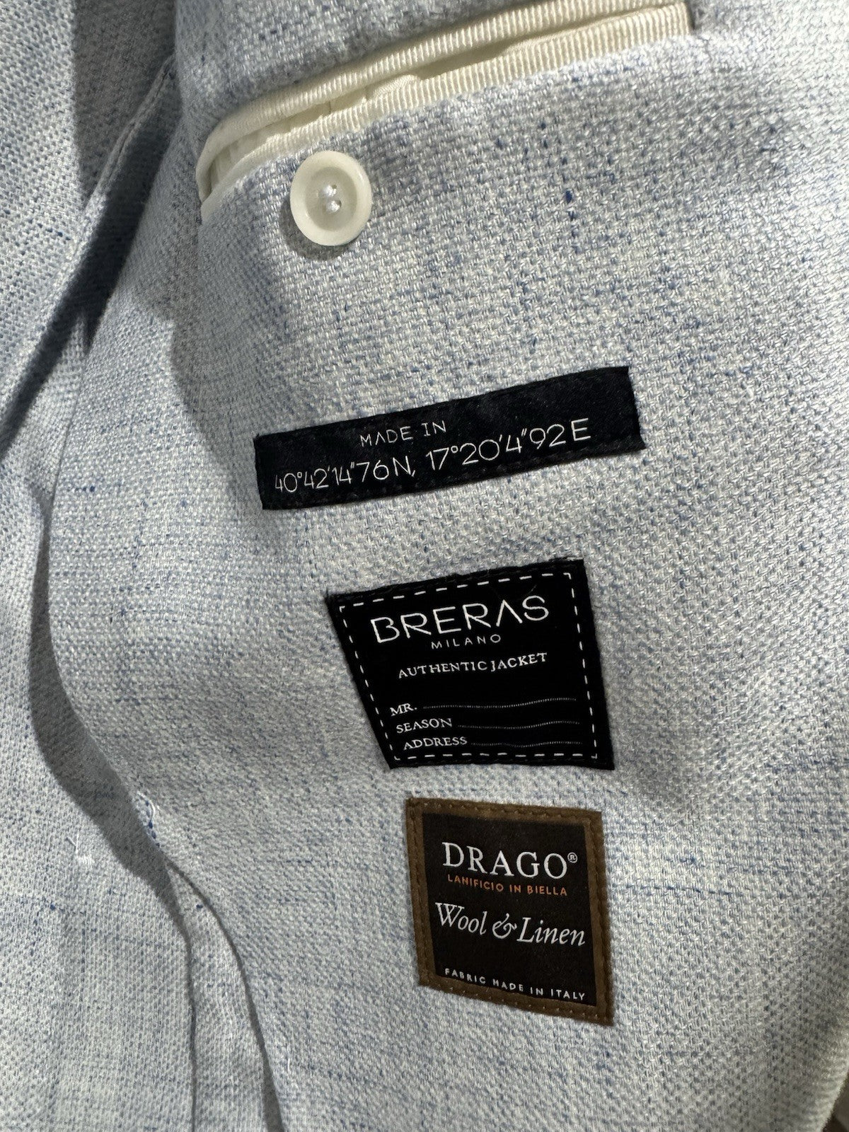 Breras Milano Giacca 2 Bottoni Business  Light Blue Made In Italy Uomo 46