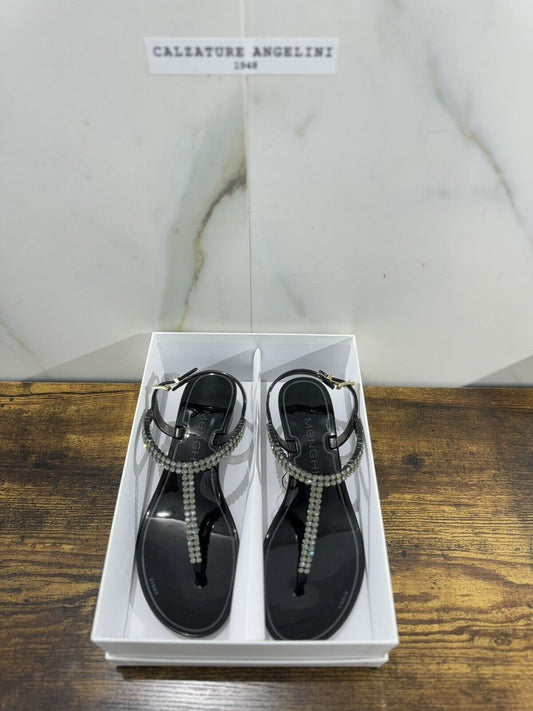 Menghi Sandalo Donna Real Swarovski Nero Con Tacco  Luxury Sandal 39