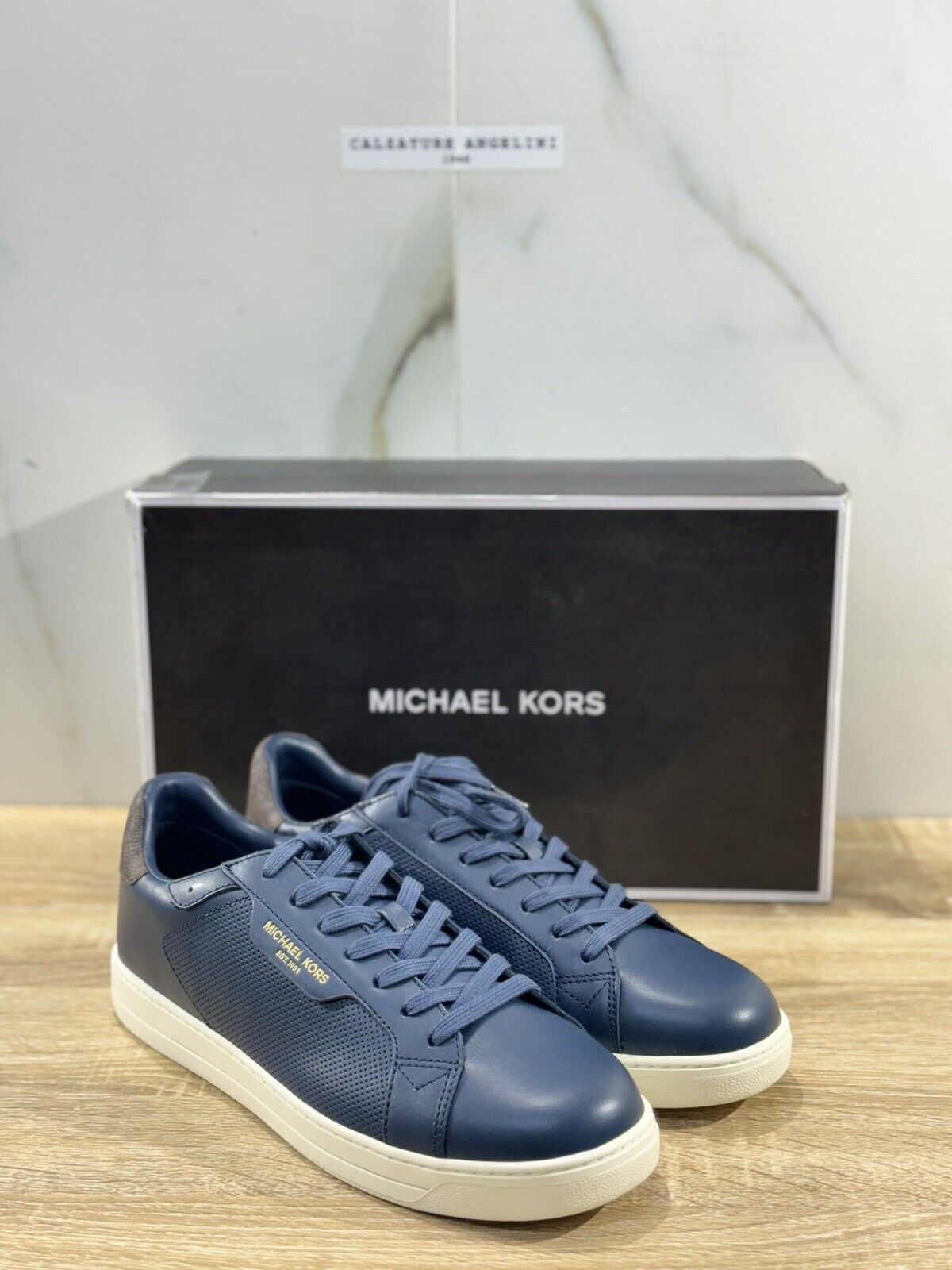 Michael Kors Sneaker Uomo Keating Lace Up Pelle Blu Casual Men Shoes 43.5