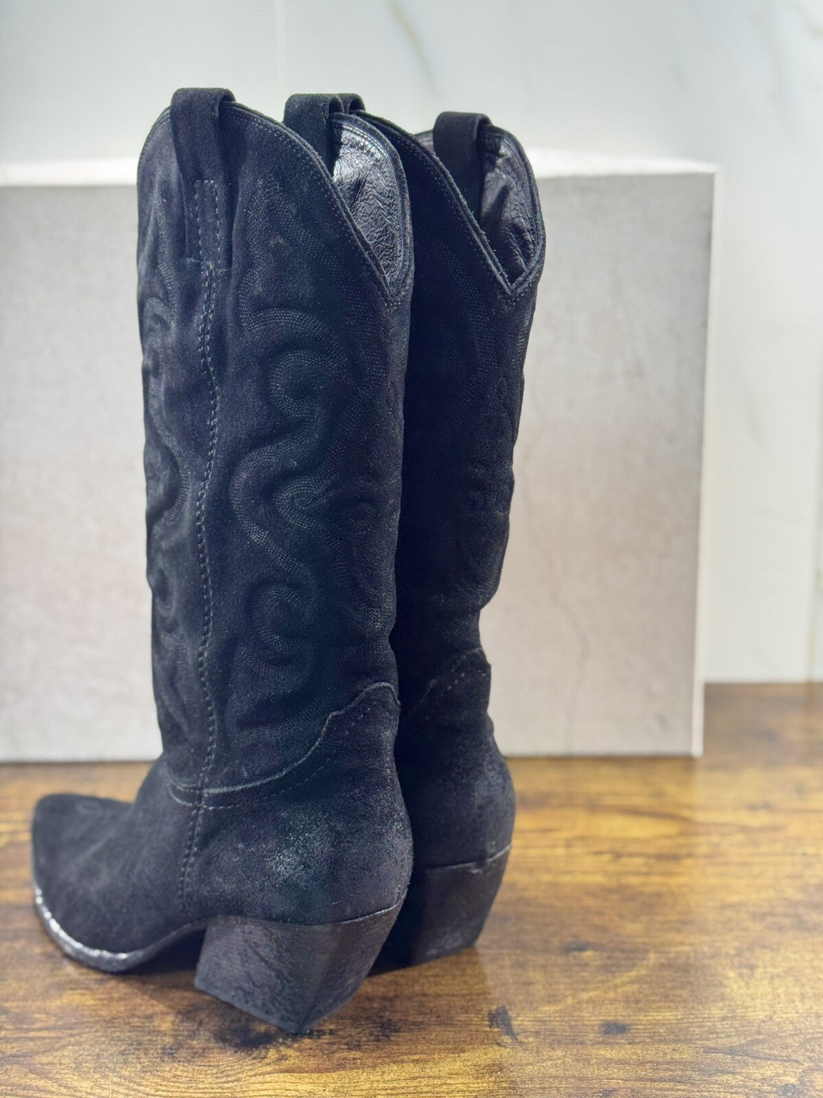 Elena Iachi Stivale Donna Texano Suede Nero Con Tacco Causal Boot 37