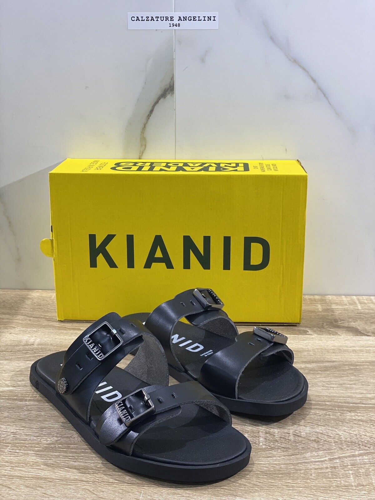 Kianid Sandalo Uomo Pelle Nero Polignano Made In Italy Casual Sandal 43