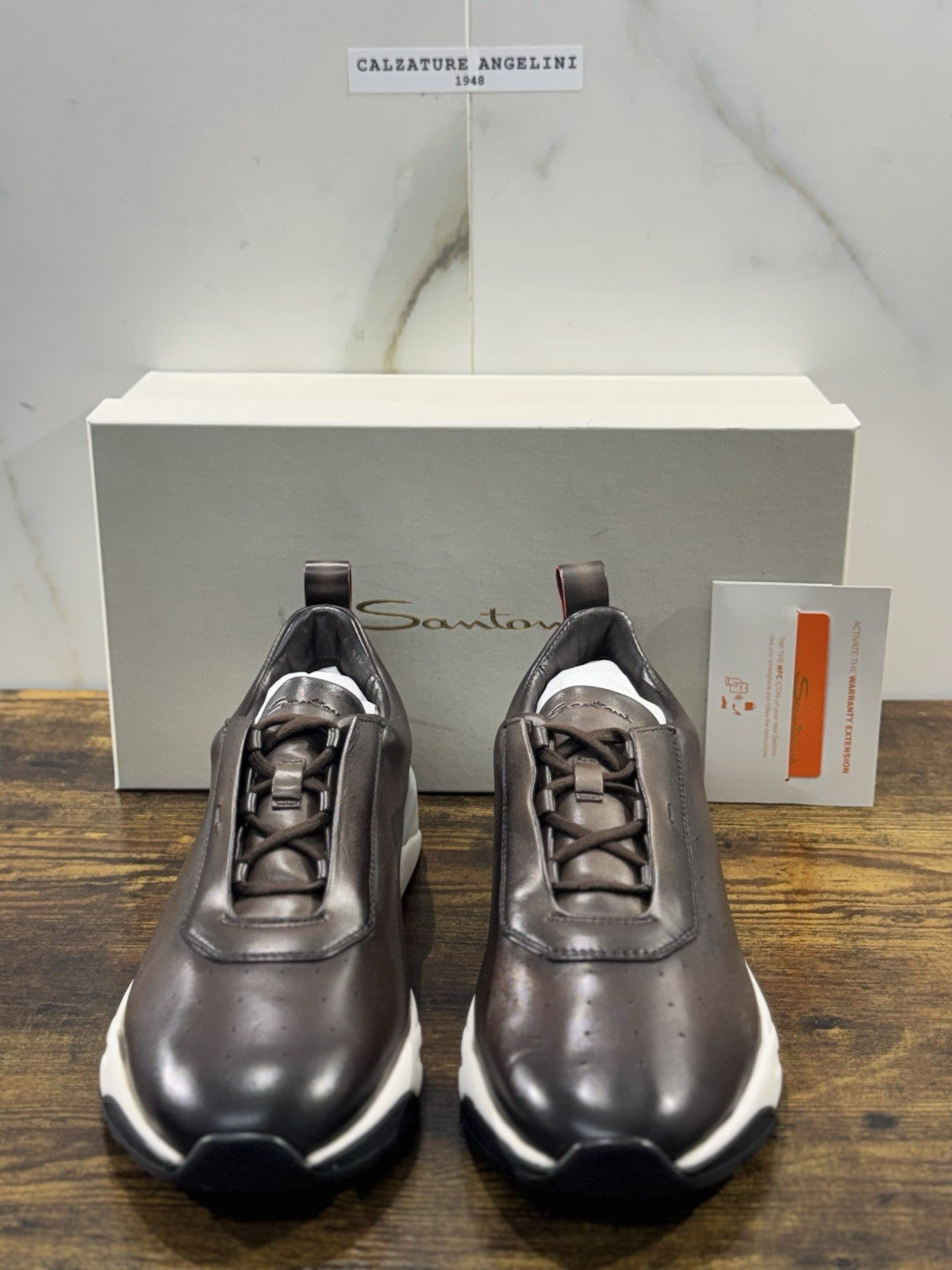 Santoni Sneaker Pelle Marrone  Luxury Men Santoni Shoes Icon Uomo 44.5
