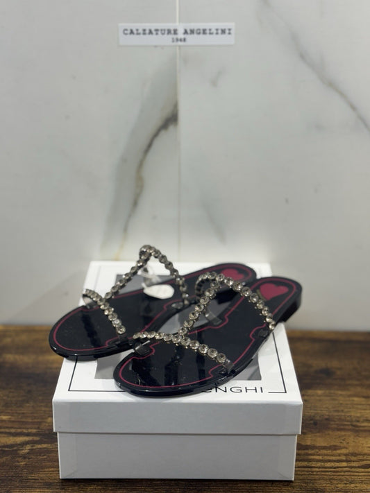 Menghi Sandalo Real Swarovski Nero Donna 38