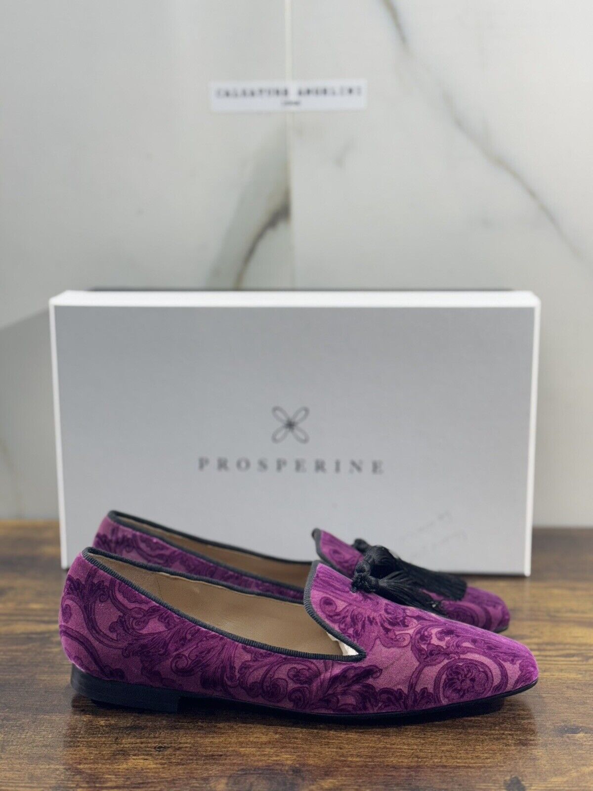 Prosperine mocassino donna in Velluto Damasco     luxury made in italy 37 Viola