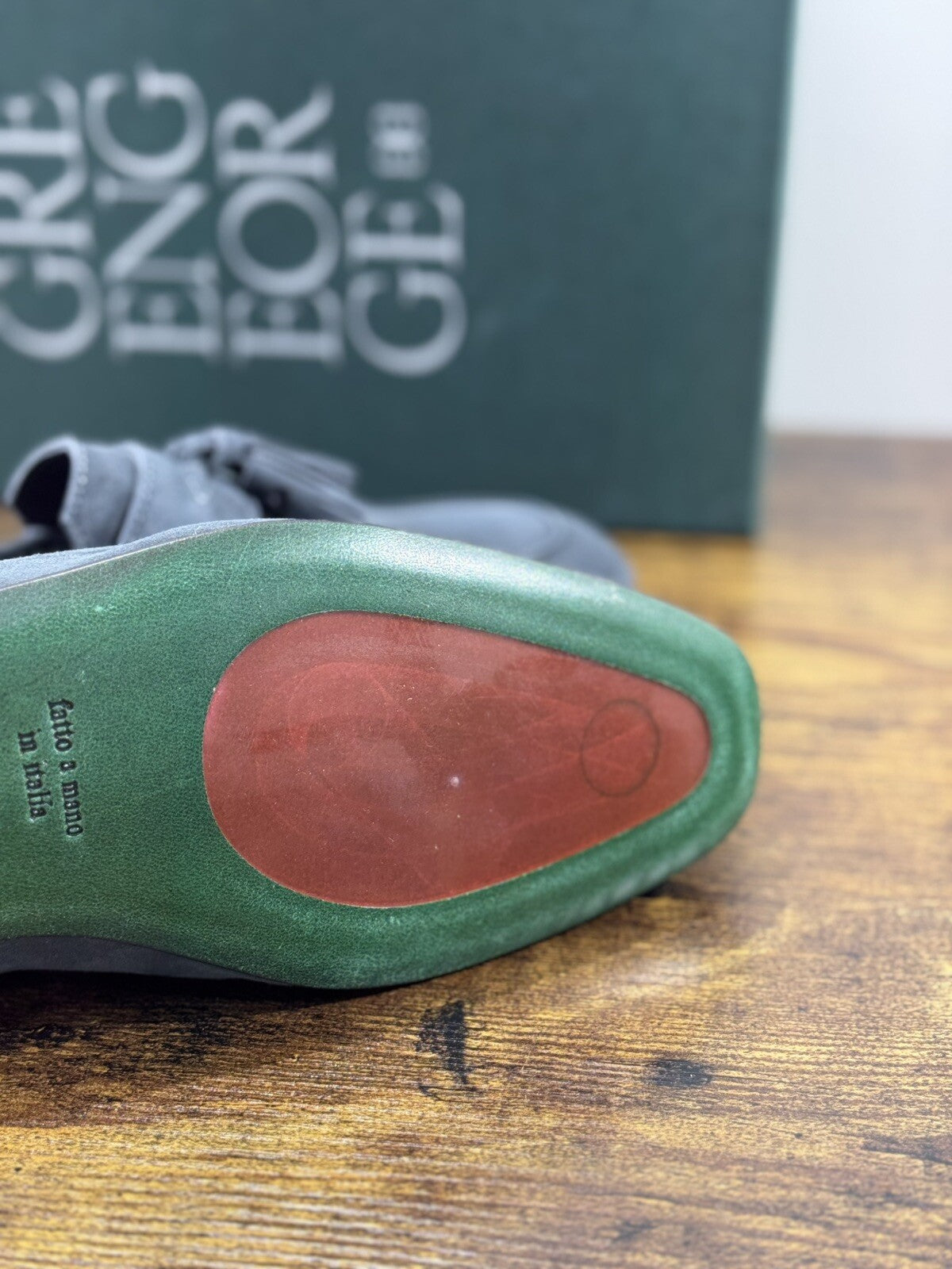 Green George Scarpa Uomo Mocassino Nappe    Pelle Suede Blu   Luxury Handmade 44