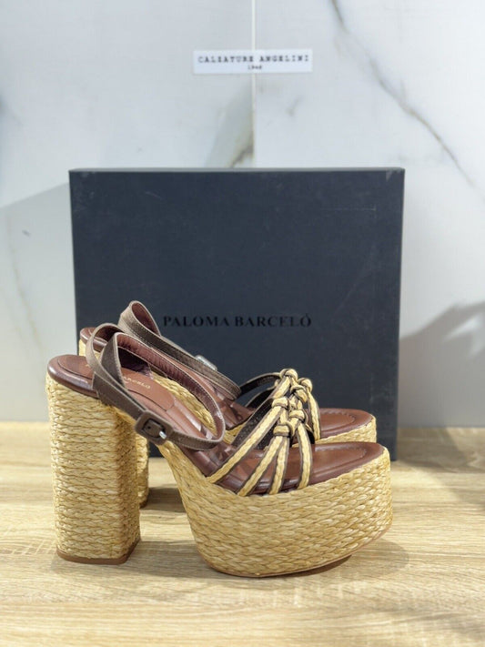 Paloma BARCELO’ Sandalo Donna Melha   Pelle Raffia  Marrone    Luxury Shoes 40