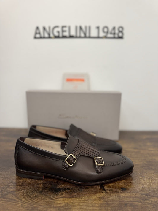 Santoni Double Buckle Goodyear Pelle Marrone  Luxury Scarpa Santoni Uomo 43
