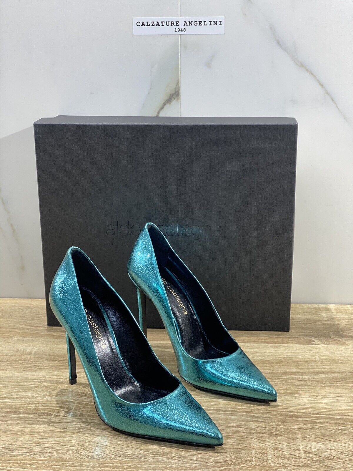 Aldo castagna décolleté hope in pelle lame’ petrol blue luxury shoes 36