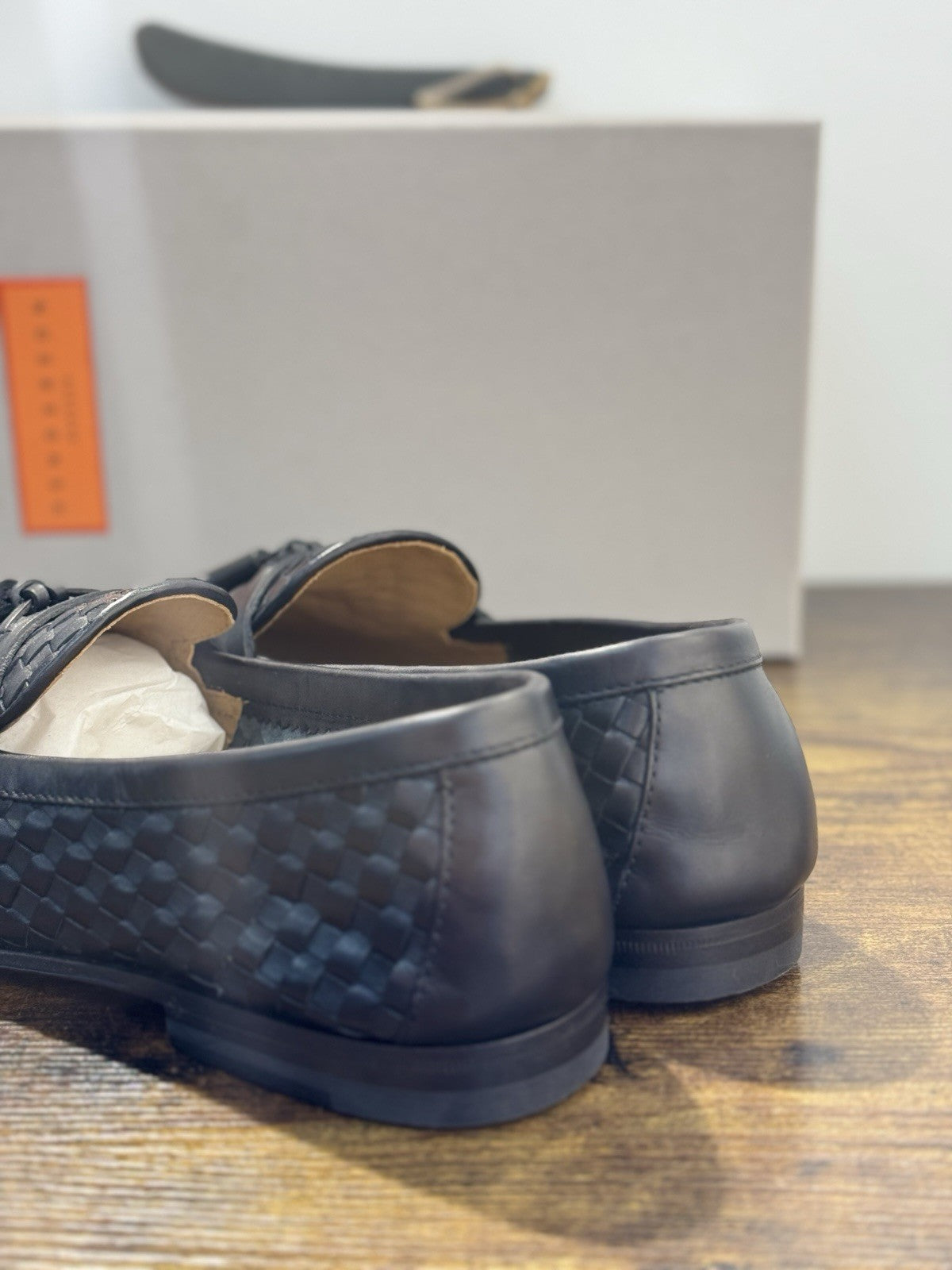 Henderson Baracco Mocassino Intrecciato Tassel Pelle Nero Casual Uomo 43.5