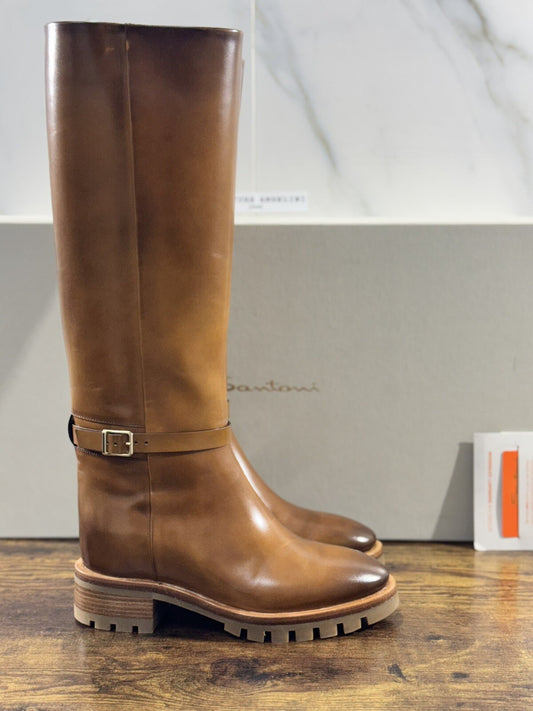Santoni Stivali Donna In Pelle  Cuoio  Luxury Woman Boot Santoni 37.5