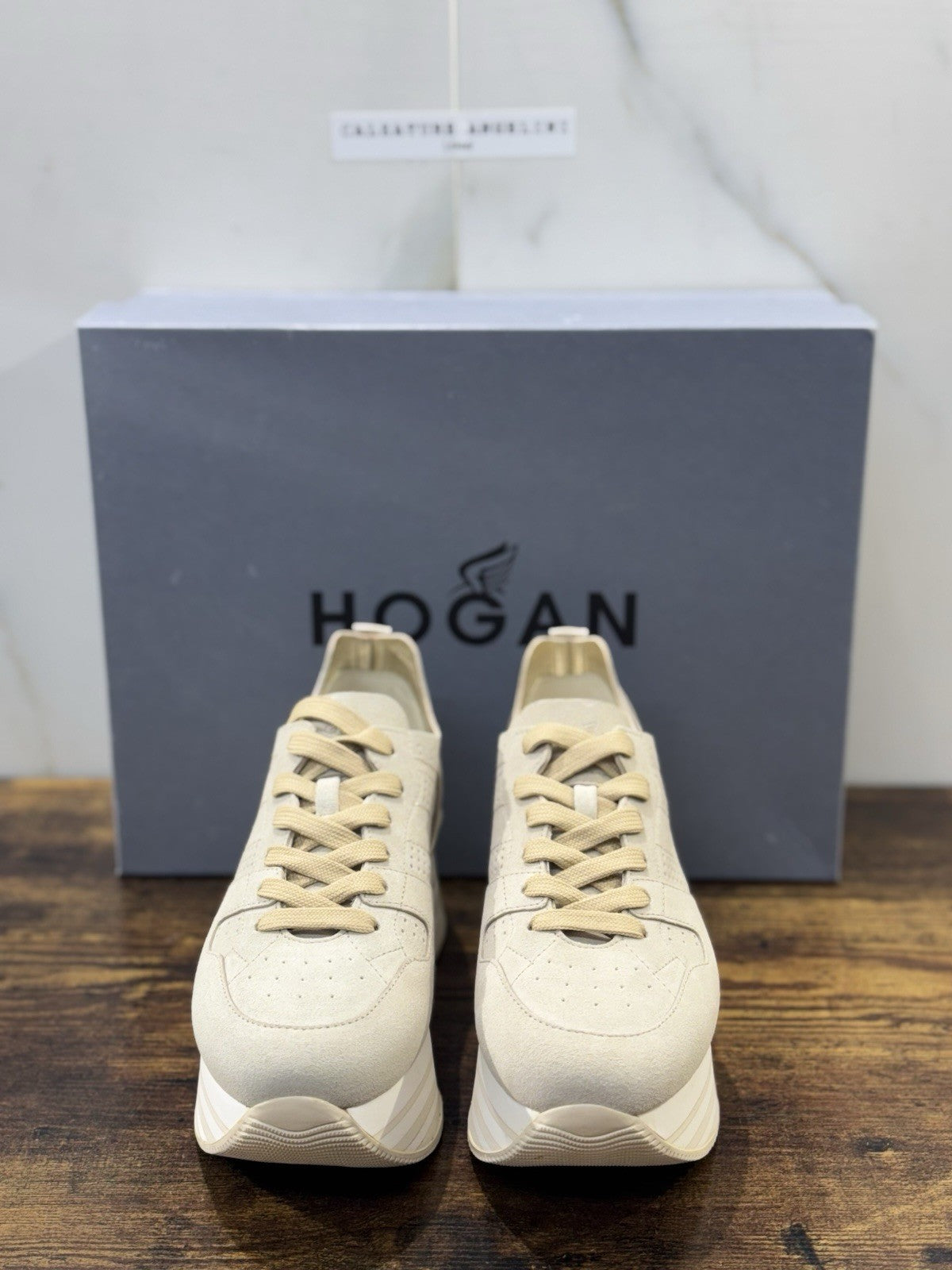 Hogan H283 Sneaker Zeppa Suede Beige Casual Hogan Donna 37