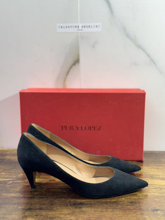Pura Lopez Decollete’  Donna Pelle Nero  Casual Shoes 38.5