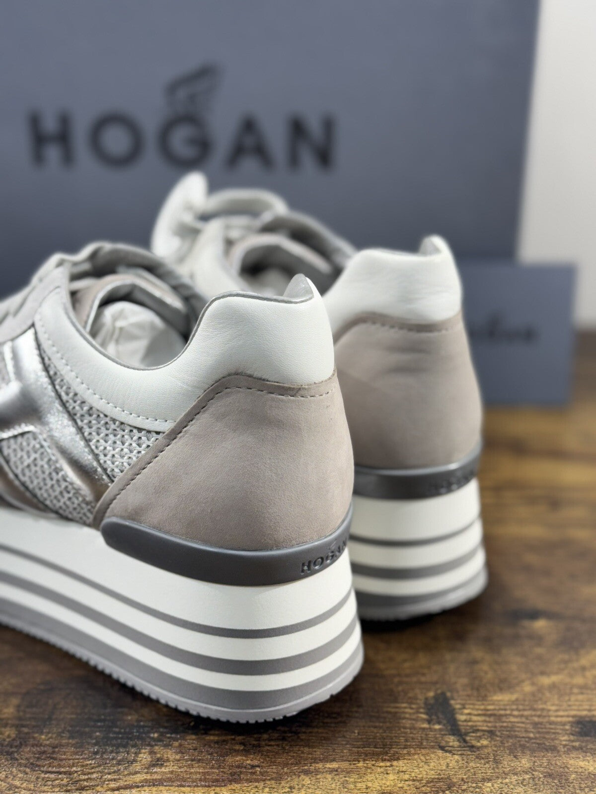 Hogan H222 sneaker Donna maxy zeppa extra light Grey  pelle 39.5