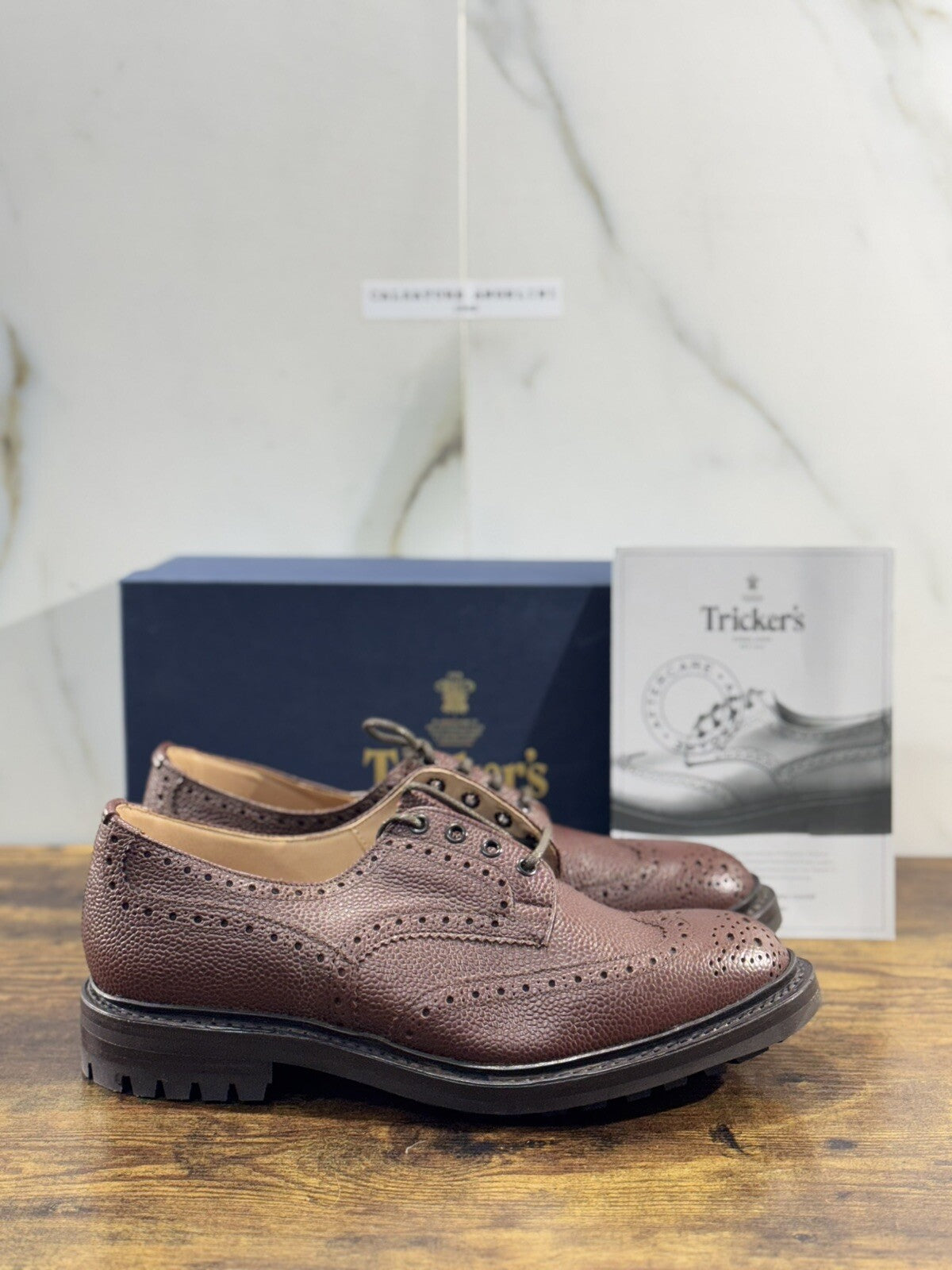 Tricker’s Scarpa Uomo Ilkley Brogue Marrone Goodyear Commando 41.5
