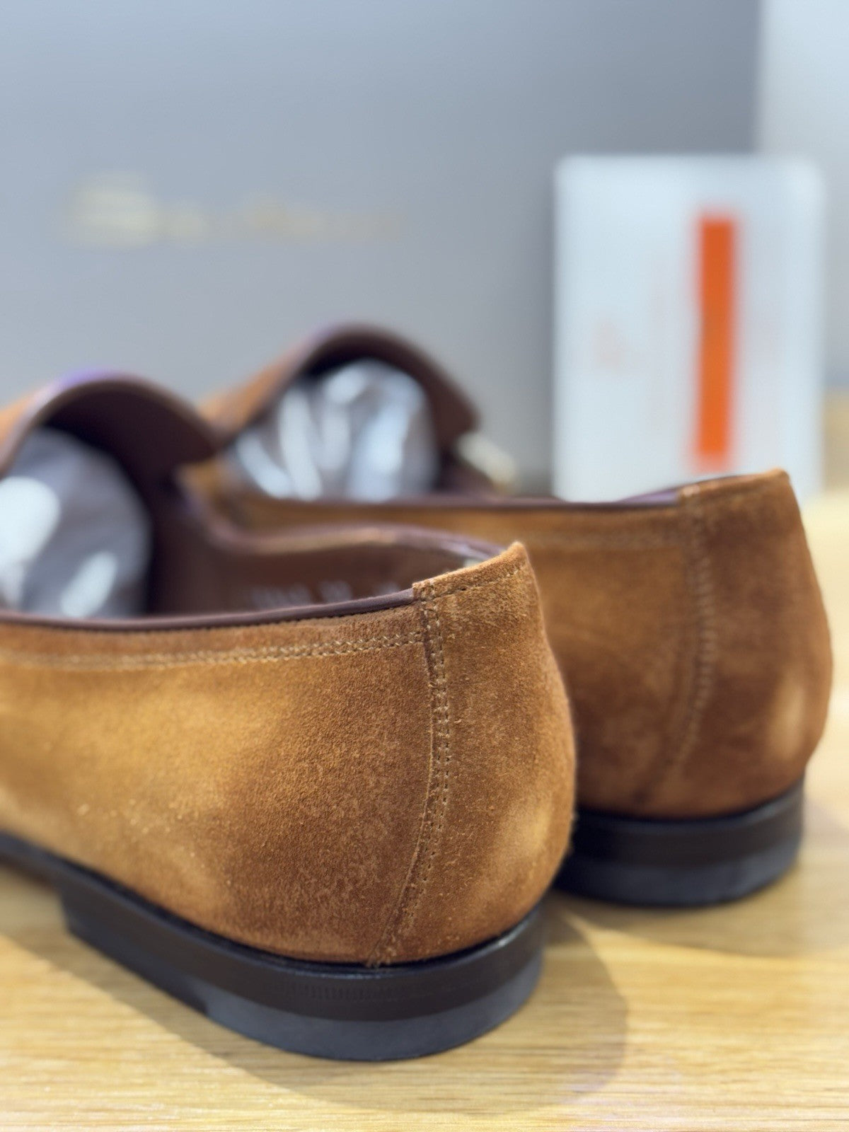 Santoni Mocassino Double Buckle  Goodyear Suede Cuoio  Luxury Santoni Uomo 43