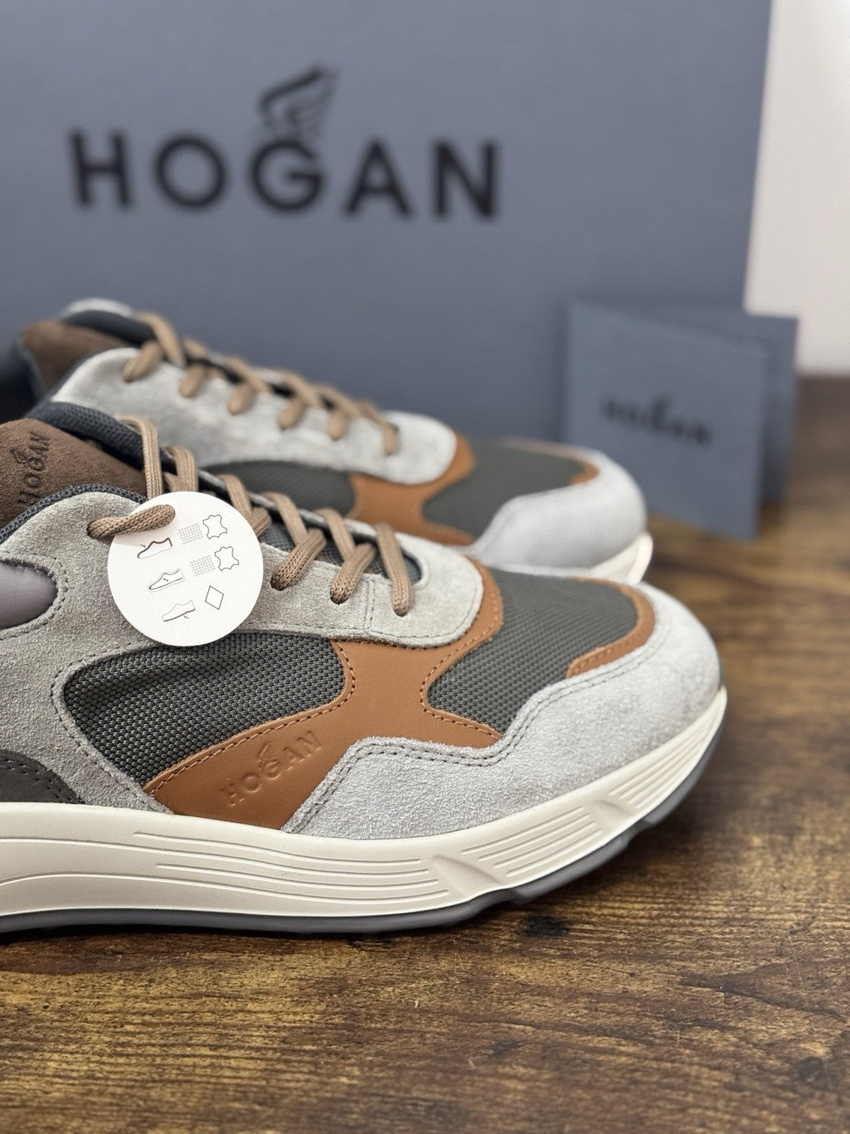 Hogan  Hyperlight Sneaker Pelle Grey Cuoio Memory Foam Luxury Hogan Uomo 42