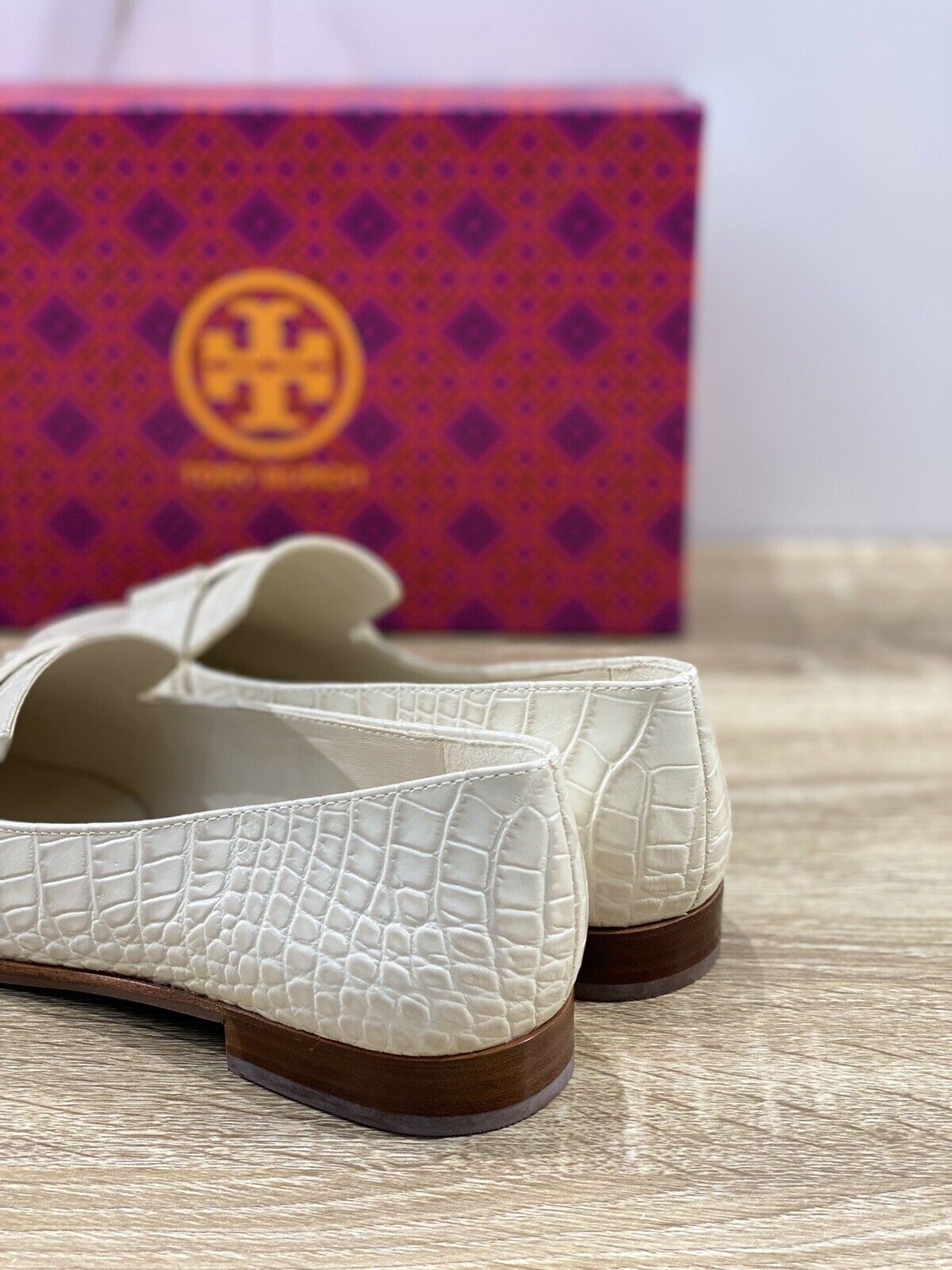 Tory Burch Georgia Loafer In Pelle New Cream Soft Croco Luxury Shoe 37