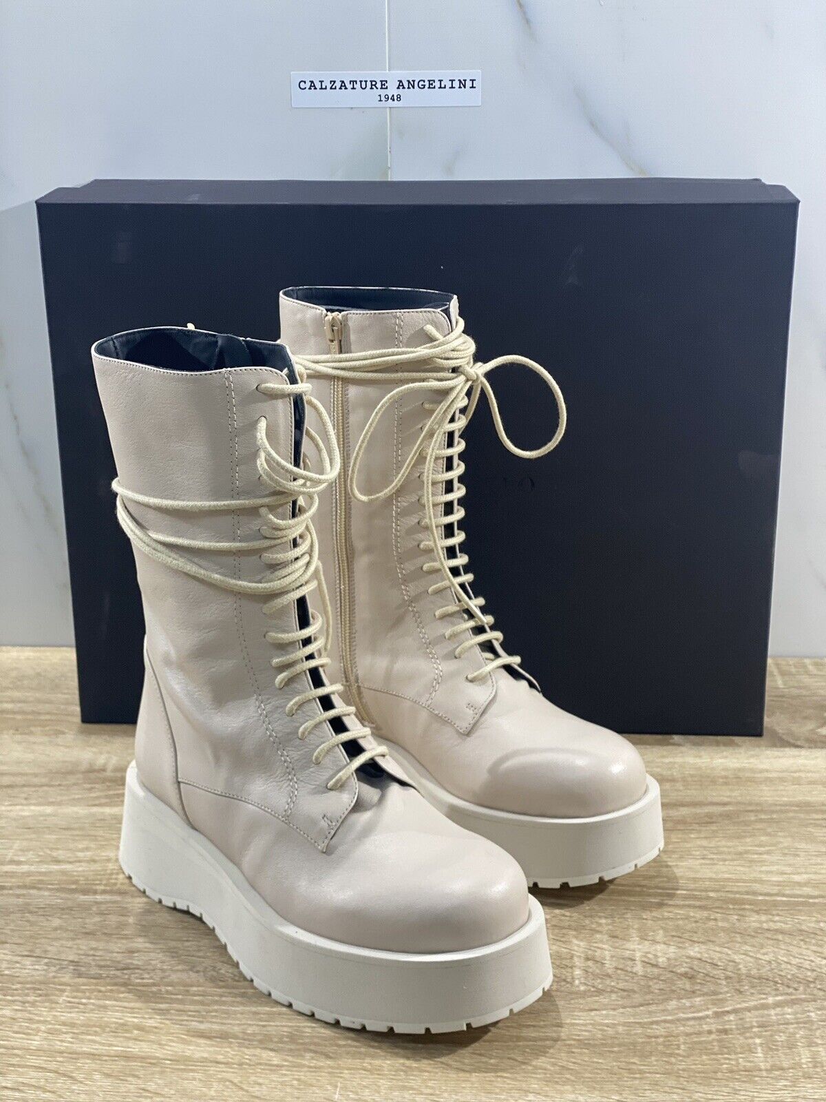 Paloma Barcelo’ Anfibio Combat donna flora pelle ivory luxury Boot 40