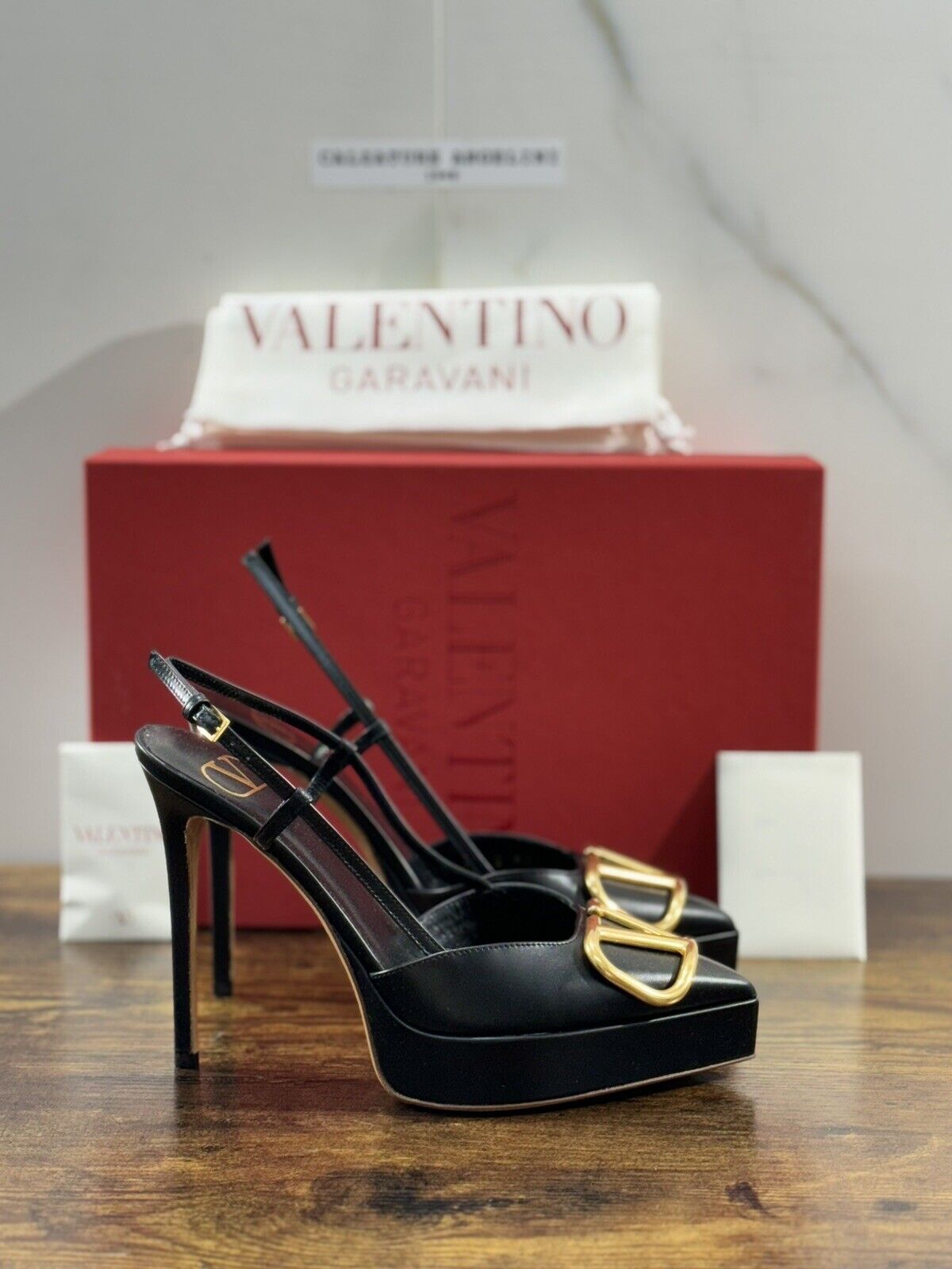 Valentino Garavani Decollete’ Slingback Vlogo Plateau Pelle Nera Luxury 39