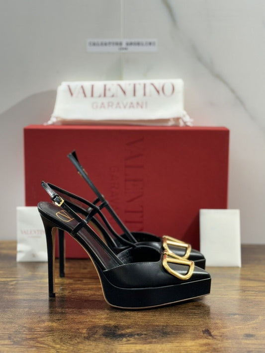 Valentino Garavani Decollete’ Slingback Vlogo Plateau Pelle Nera Luxury 39