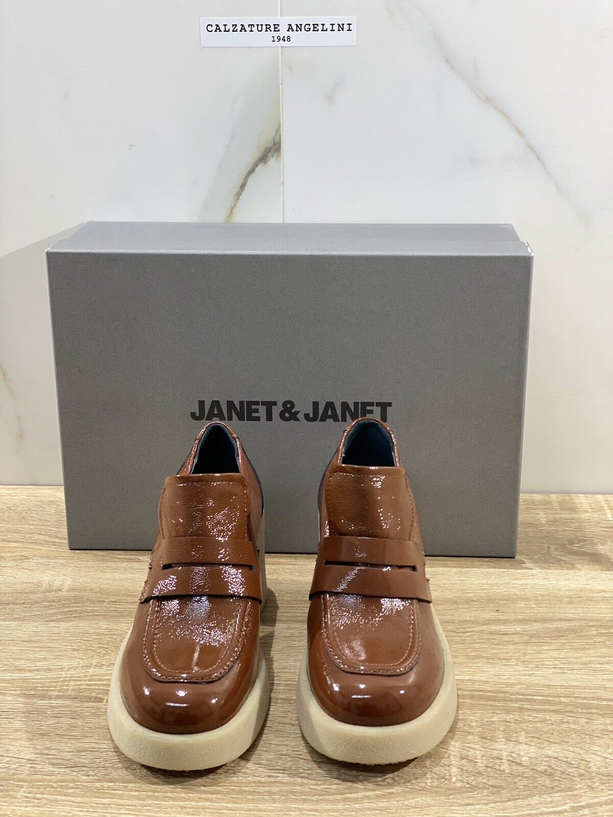 Janet & Janet Mocassino donna pelle cognac modello flora con tacco 38