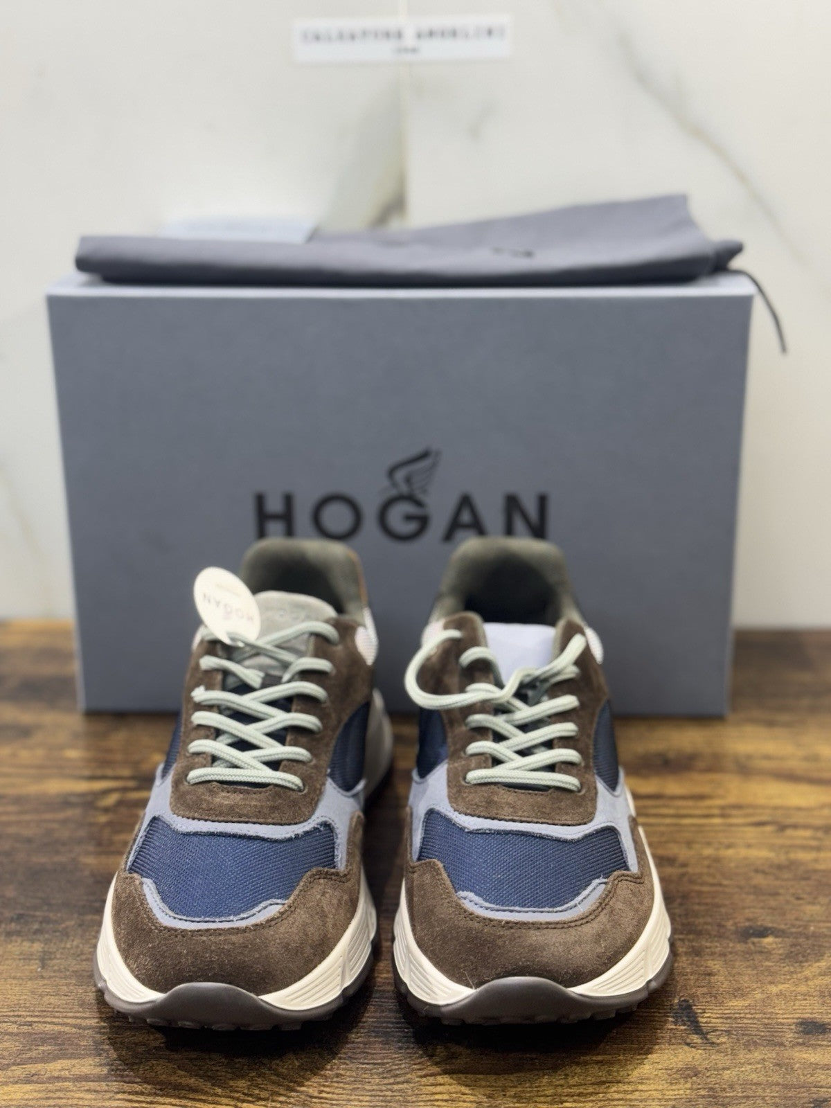 Hogan New Hyperlight Sneaker Pelle Brown Blu Memory Foam Luxury Hogan Uomo 40.5