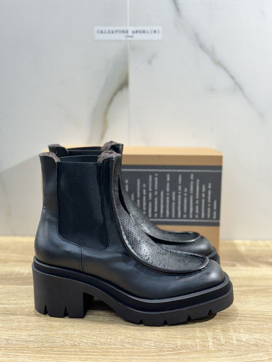 Le Bohemien Stivaletto   Donna Pelle Nero Casual Handmade Woman Chelsea Boot 40