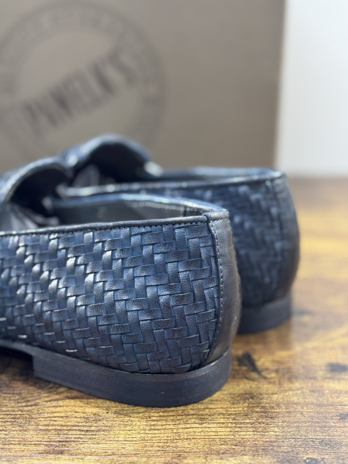 Pawelk’s Mocassino    Uomo Pelle Blu      Hand   Made  In Italy Intrecciato 44