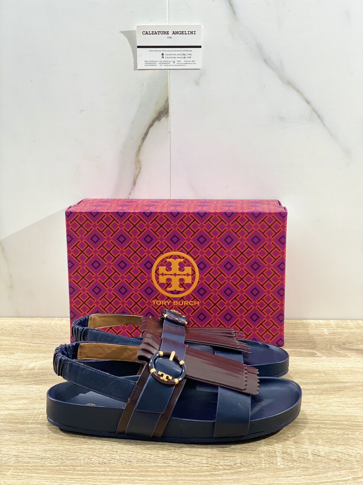 Tory Burch Multi Logo Kiltie Sandal  donna pelle Blu   luxury woman sandal 38