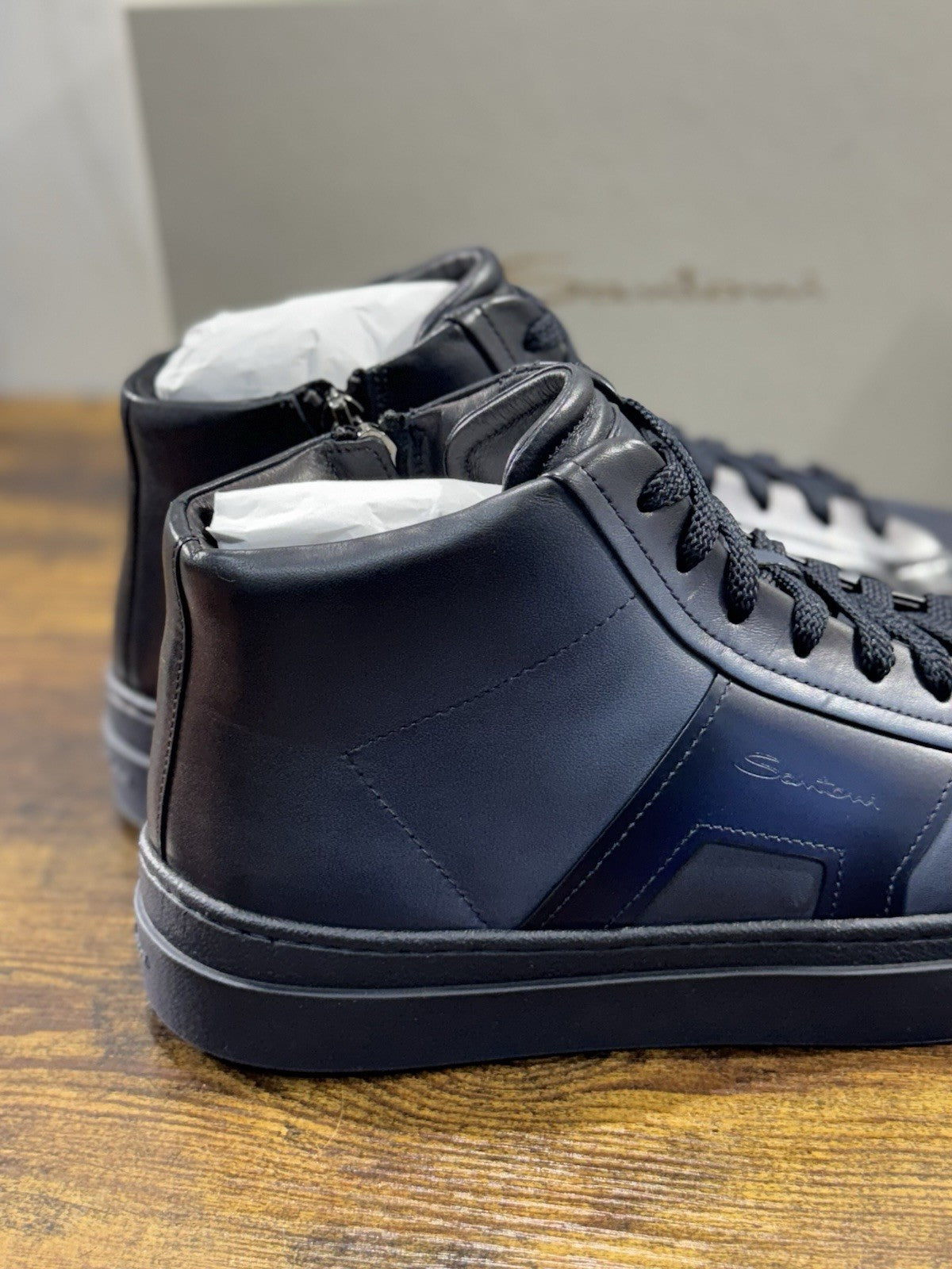 Santoni Sneaker Pelle Blu Luxury Men Santoni Shoes Icon Uomo 41