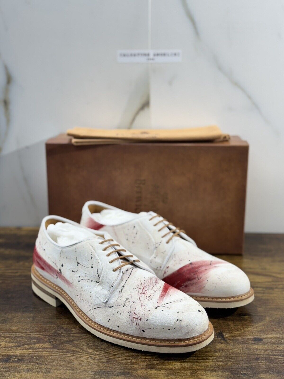 Berwick 1707 Derby Uomo Suede Bianco  Limited Edit.  Dipinta A Mano Vibram 44