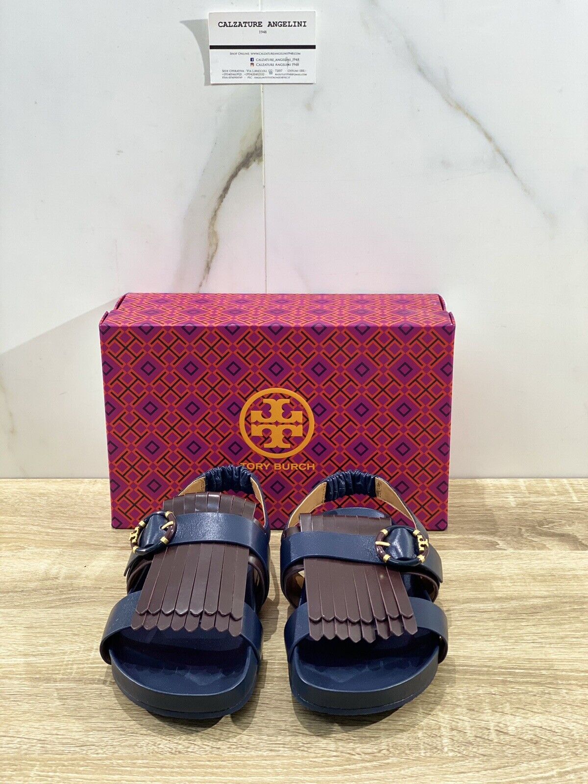 Tory Burch Multi Logo Kiltie Sandal  donna pelle Blu   luxury woman sandal 38