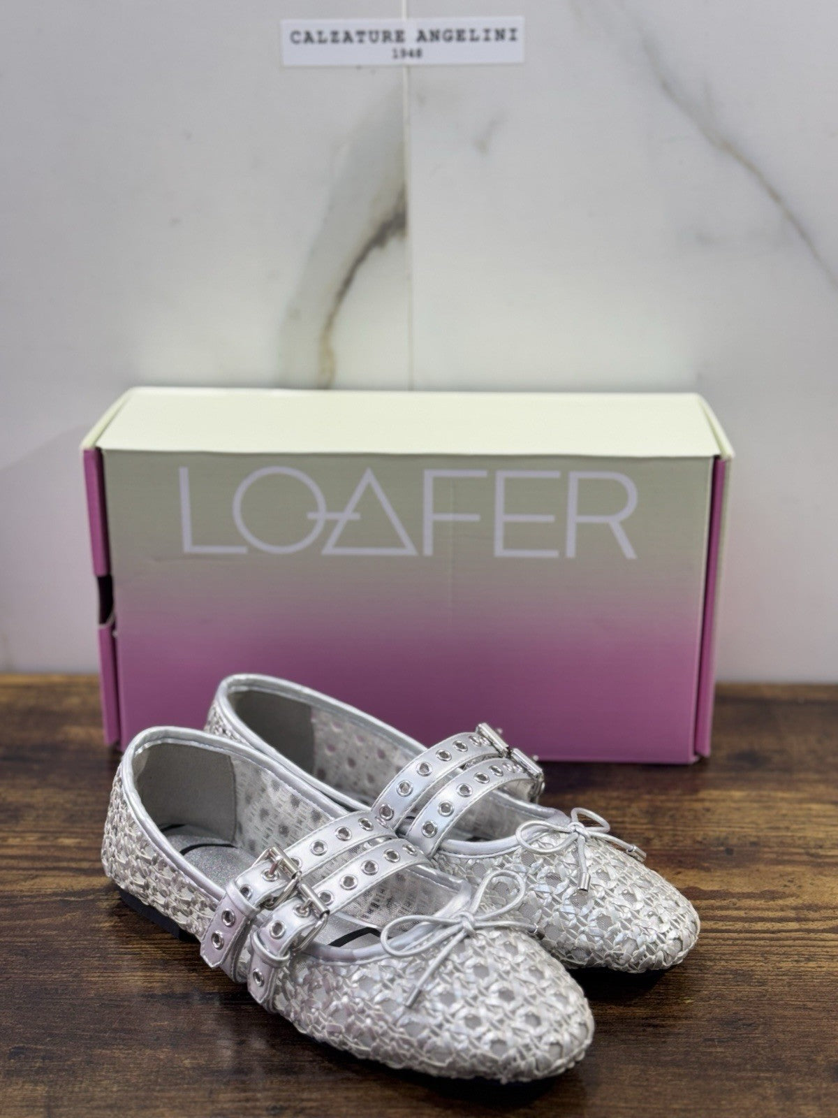 Ballerina Loafer Anna Pelle Silver Intrecciata Donna 39